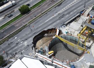 Cratera em SP será preenchida com material rochoso e argamassa