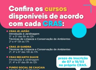 Prorrogado até 18 de março o prazo de inscrições para cursos profissionalizantes em Cotia