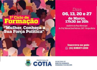 Cotia: Abertas as inscrições para o 1º Ciclo de Formação ‘Mulher, conheça a sua força política’