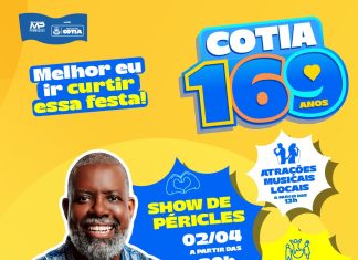 Cotia celebra 169 anos com atividades esportivas, shows de artistas locais e do cantor Péricles