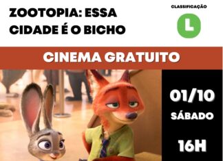 Neste sábado Cotia oferece sessão de cinema gratuita com o filme Zootopia: essa cidade é o bicho