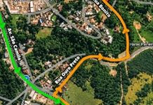 Interdição parcial na Avenida São Camilo para reparos emergenciais em Carapicuíba Mapa aéreo indicando rotas de desvio para motoristas durante interdição parcial da Avenida São Camilo, em Carapicuíba, devido a obras emergenciais.