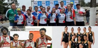 Osasco marca presença nos Jogos Abertos do Interior em Votuporanga Atletas representando Osasco nas modalidades de ciclismo, basquete 3x3 masculino e ginástica rítmica durante competições esportivas locais.