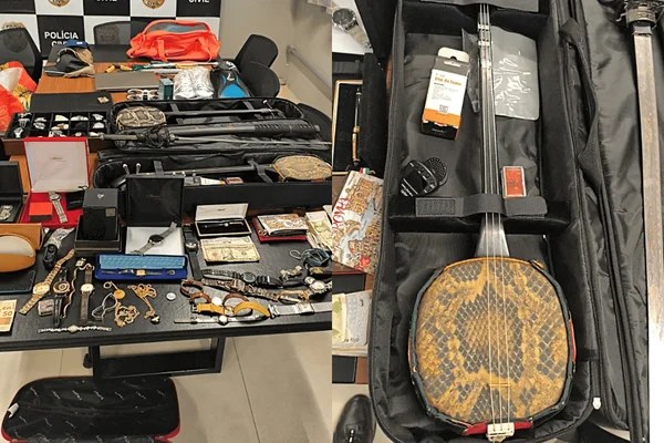 expresso-428e17863c1c8ae1c1bff124 Objetos apreendidos pela Polícia Civil durante operação contra quadrilha especializada em furtos residenciais na zona leste de São Paulo.