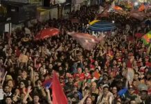 Apoiadores se reúnem nas ruas de Osasco em ato a favor da reeleição de Lula Multidão participa de ato político pró-re eleição do presidente Lula nas ruas centrais de Osasco.