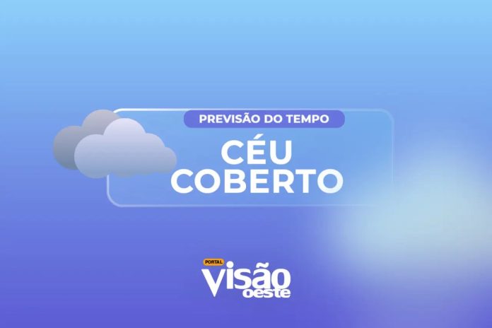 Gráfico ilustrativo com a previsão do tempo indicando céu coberto para Osasco em 09 de outubro de 2024, com indicação do portal Visão Oeste.